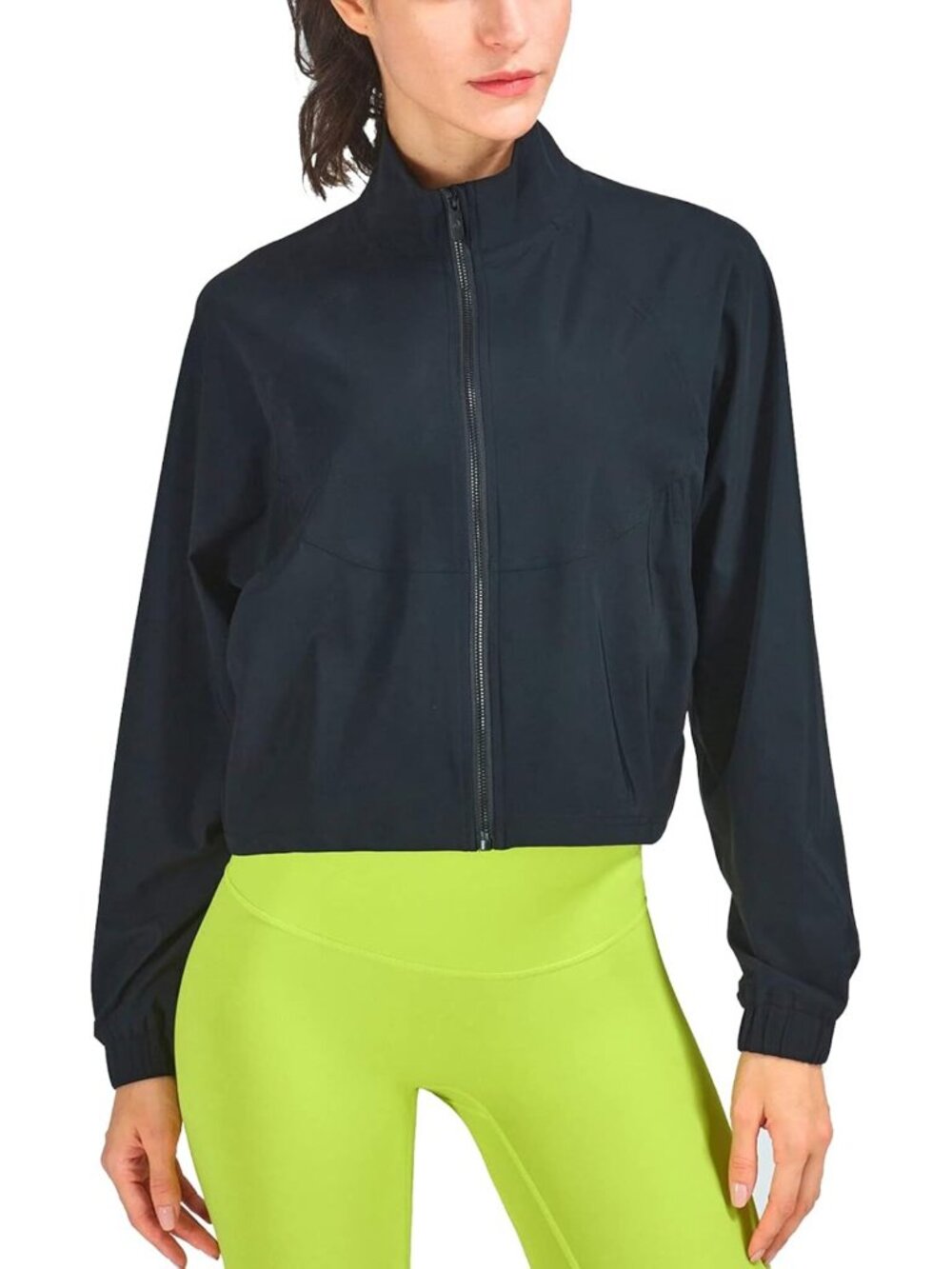 Women's UPF 50+ Athletic Zip-Up Cropped Jacket for Running & Track Activities
